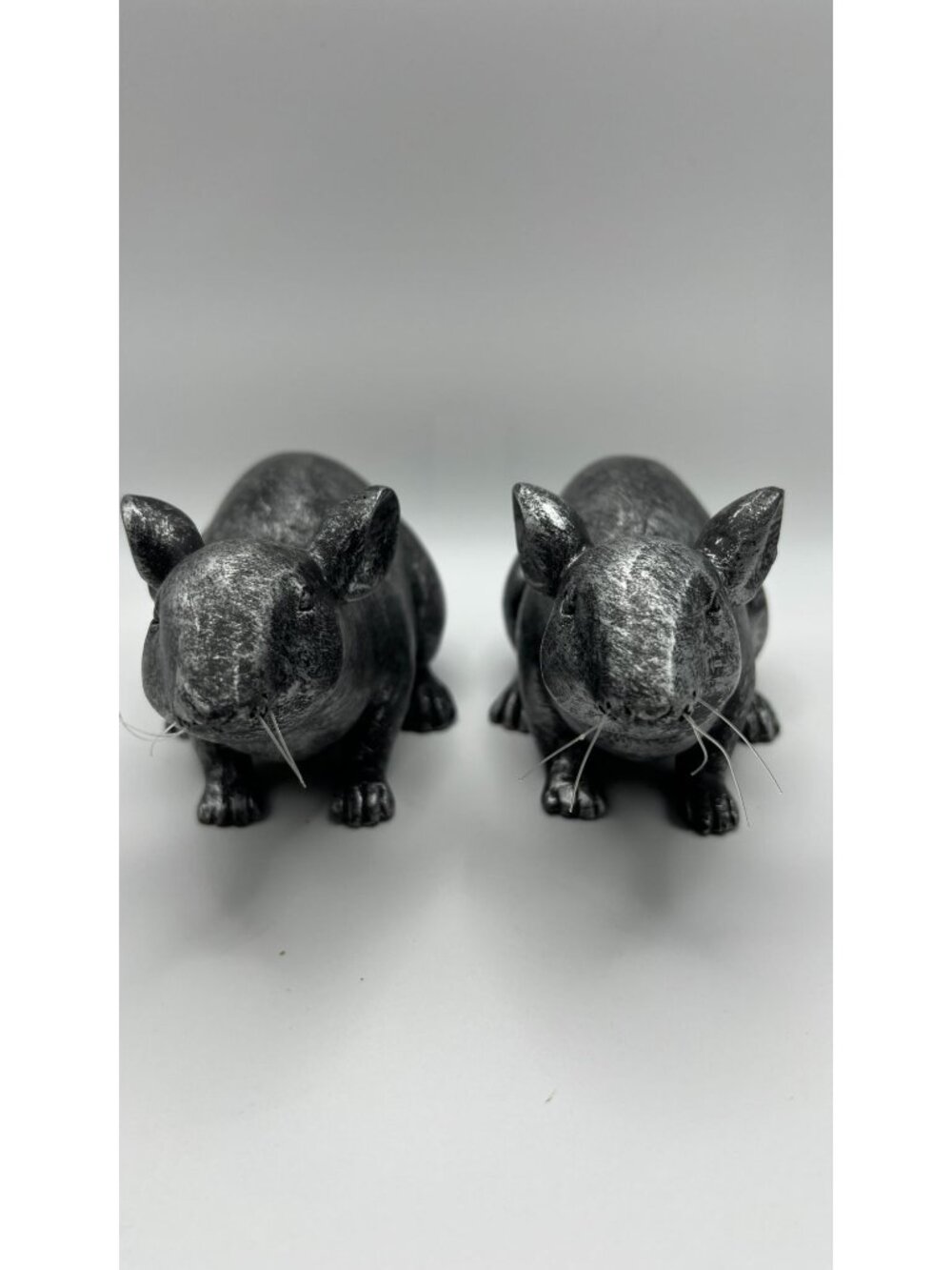 Pair Of Vintage Blackened Metal Mouse Figurines With Whiskers Decorative
